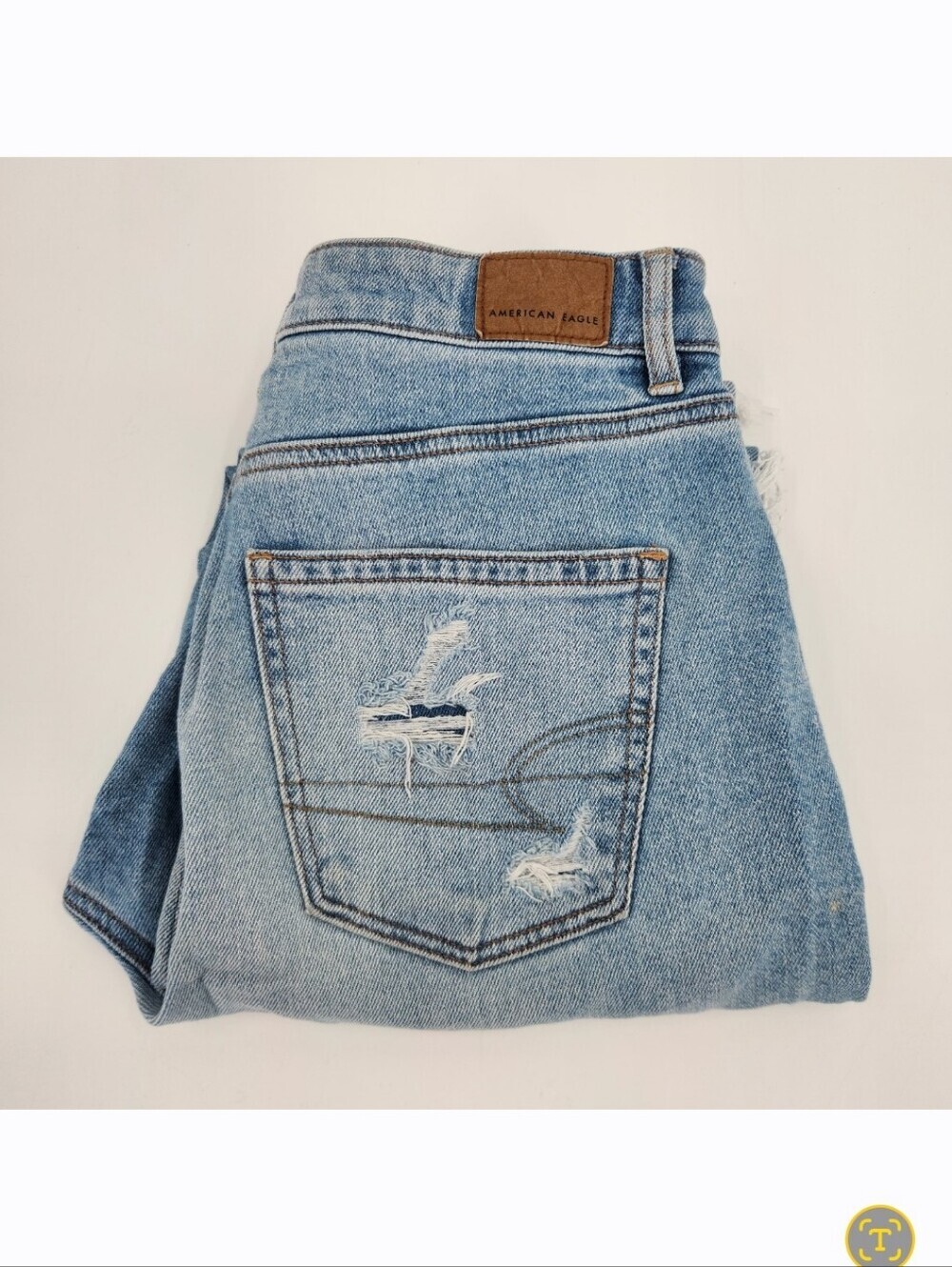 American Eagle Stretch Mom Jean Womens Size 8 Destroyed Light Wash Denim